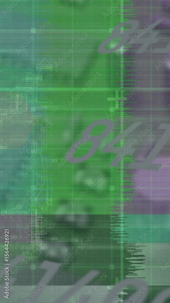 Poster animation of multiple changing numbers over test screen glitch against close up of a computer server