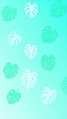 Repeating Pattern Of Green And White Monstera Leaves Against A Gradient Aqua Blue Background