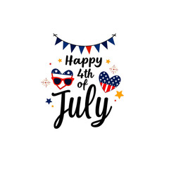 Happy 4th of july celebration with patriotic hearts and stars isolated on transparent background