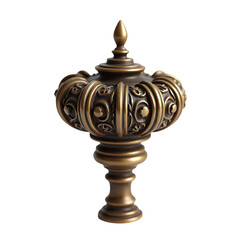 Ornate antique bronze finial with scrollwork detail isolated on transparent background