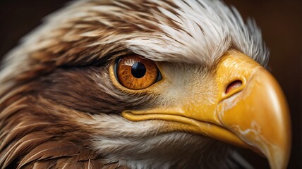 Close-Up of Majestic Eagle Head with Sharp Amber Eye and Detailed Feathers 