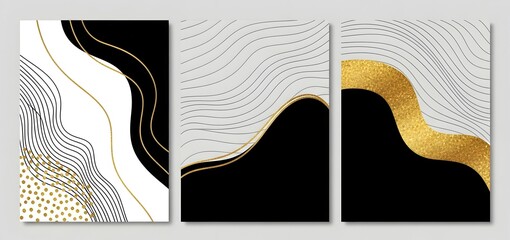Abstract art gold black white line pattern modern design contemporary artwork minimalist style