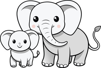 Obraz premium Cute Cartoon Mom and Baby Elephant Illustration