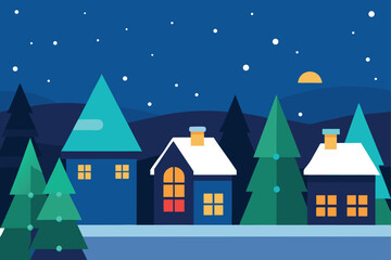 Fototapeta premium winter landscape with houses