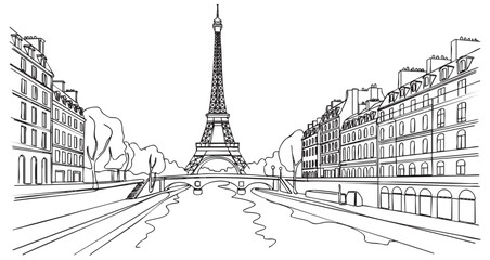 paris cityscape doodle line art vector