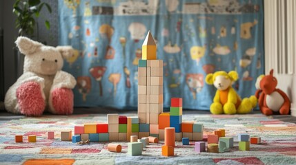 Colorful wooden blocks play indoor