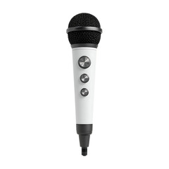Modern white microphone with metallic buttons isolated on transparent background