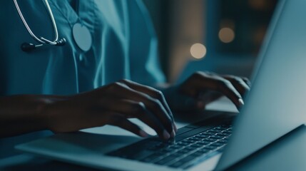 Dedicated healthcare worker using laptop for patient management