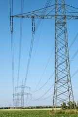 Electricity pylons with power lines seen in Germany