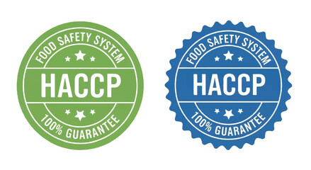 Obraz premium HACCP Food Safety System 100% Guarantee stamps in green and blue