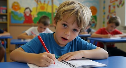 Concentrated young student working on schoolwork.