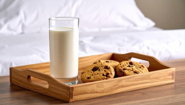 Delicious milk and chocolate cookies on a wooden table, a sweet and healthy snack - Powered by Adobe