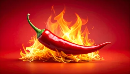Plexiglas schilderij Hete pepers Burning red hot chili pepper vector icon with a fiery flame design symbolizing intense heat and spice  © wanna