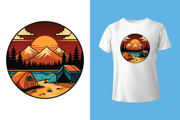 Starry night camping t shirt Design. Vector t shirt Design.