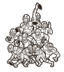 American Football Players Mix Action Cartoon Outline Sport Graphic Vector