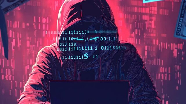 Cyberpunk hacker working at night