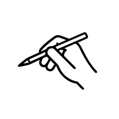 A linear black and white illustration of a hand holding a pencil . Perfect for art-related branding and educational content.