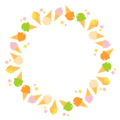 Colorful Ice Cream Round Frame Design for Summer Greeting Cards, Backgrounds, Digital Wallpapers, Flyers, Seasonal Event Promotions, Social Media, and Party Invitations