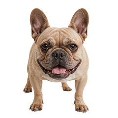 Fototapeta premium Cheerful tan French Bulldog dog posing on a clean, transparent background, looking directly at the camera with a bright, happy expression.
