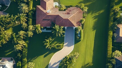Aerial View of Luxurious Real Estate in Florida with Lush Green Landscaping