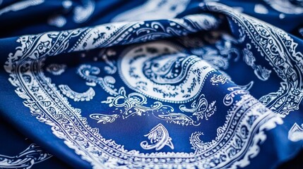 A vibrant paisley blue bandana featuring intricate patterns.