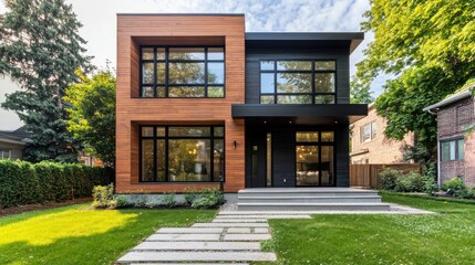 Contemporary house with unique wood and black color scheme exterior design