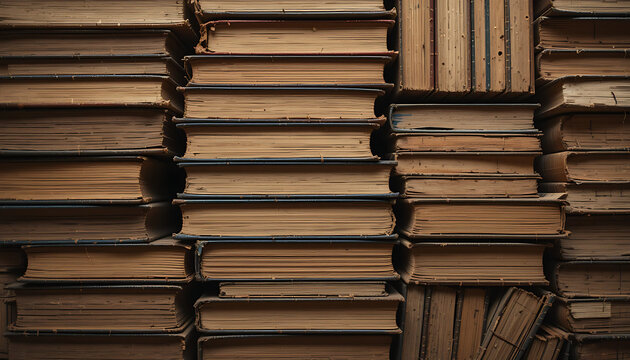Close-Up of Diagonal Stack of Old Hardcover Books – Top-Down Vintage Literary Pattern