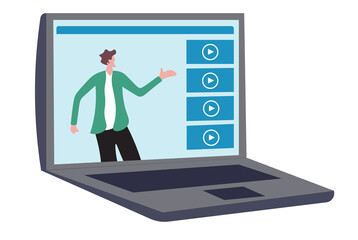 Online study learning course or internet education webinar, remote e-learning, teaching online or exam, test, knowledge wisdom concept, young man study online course on computer laptop at home 