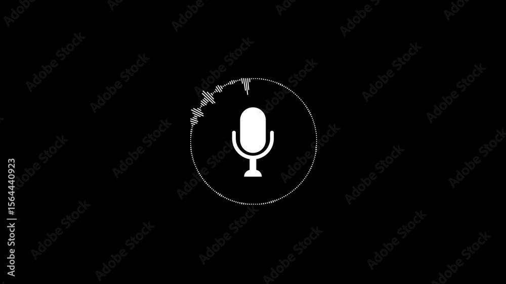 Poster white microphone with animated audio waves for audio recording. microphone in circle shows audio inp