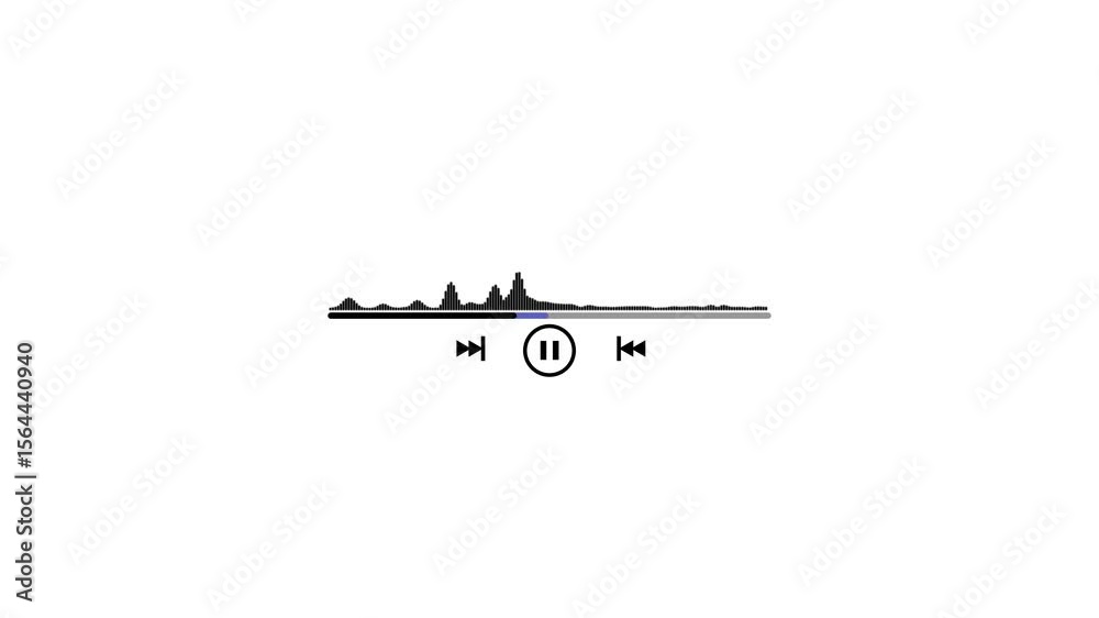Poster minimalist music player interface showing audio waveform and playback controls. music waveform shows
