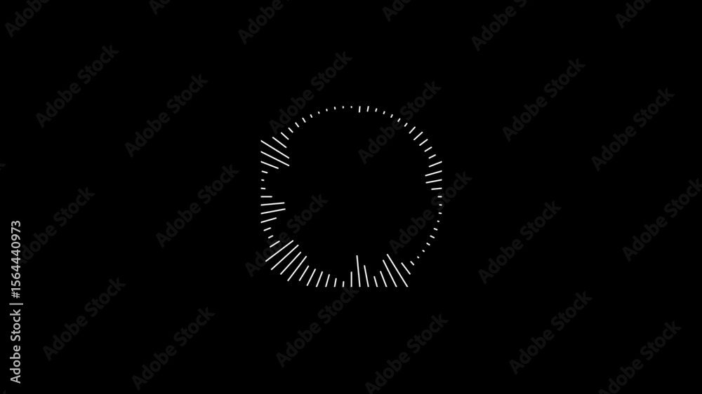 Poster circular audio visualizer animated with white lines against a black background. circular audio visua