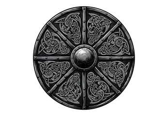 Naklejka premium Intricate Celtic Knotwork Viking Shield Design: A Masterpiece of Ancient Nordic Metalwork