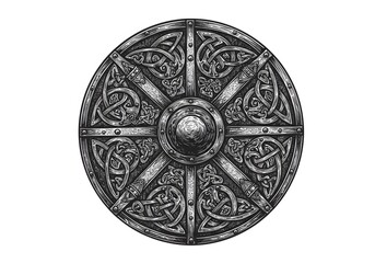Naklejka premium Intricate Celtic Knotwork Design on a Viking Shield: A Masterpiece of Medieval Art