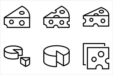 Cheese icons set. Parmesan, mozzarella, yogurt, ricotta, butter, blue chees piece on white background