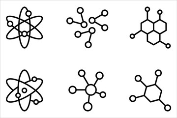 molecule outline icons set. Chemical structure, atom icon. on white background