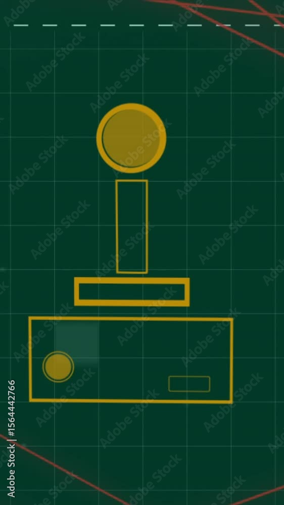 Aufkleber animation of game controller over falling squares on grid pattern against green background