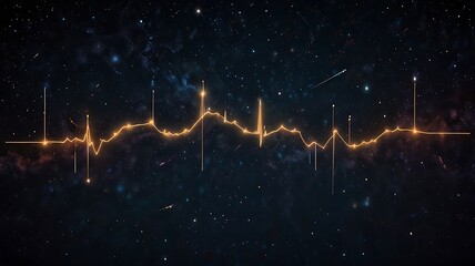 Glowing heartbeat line in starry cosmos electrocardiogram