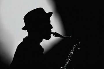 Silhouette of an unregnizable musician. High quality