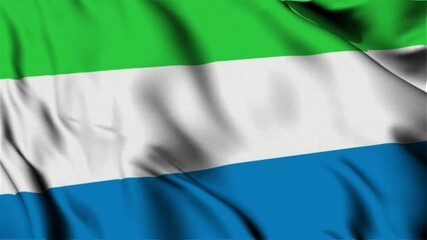 3D animation of the national flag of Sierra Leone waving in slow motion. Close-up view with realistic fabric texture in 4K resolution. Ideal for Independence Day, patriotic videos.