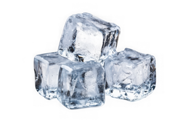 Pile of refreshing ice cubes, frozen water blocks, chilled drink ingredient, cold beverage element, isolated on transparent background
