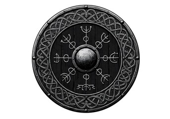 Fototapeta premium Ancient Norse Viking Shield: Intricate Knotwork and Runes Design