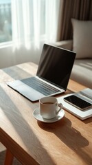 Cozy Home Office Workspace with Laptop and Coffee