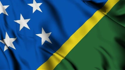3D animation of the national flag of Solomon Island waving in slow motion. Close-up view with realistic fabric texture in 4K resolution. Ideal for Independence Day, patriotic videos.