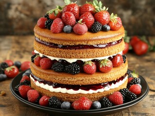 selective focus decorating a cake with fresh berries