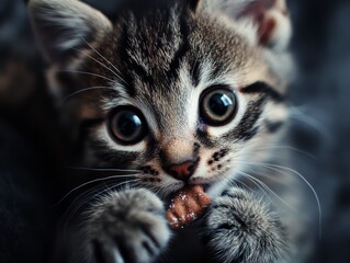 selective focus moment of treating beloved pet cat