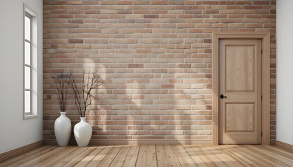  Minimalist Interior: Brick Wall, Vase with Branch, and Door Scene