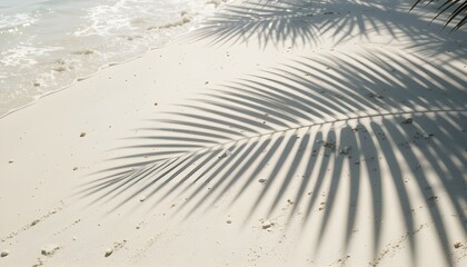 Palm Leaf Shadow on Water and White Sand Beach Summer Vacation Background
