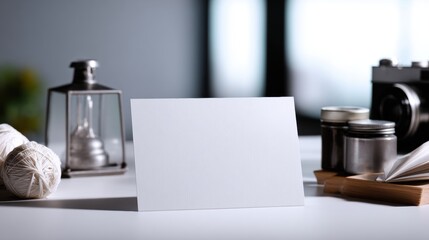 Blank White Card Mockup - Minimalist Stationery Scene