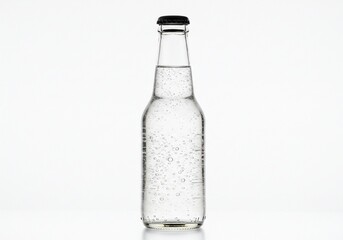 Sparkling Water Bottle Studio Shot: Clear Glass Bottle with Bubbles