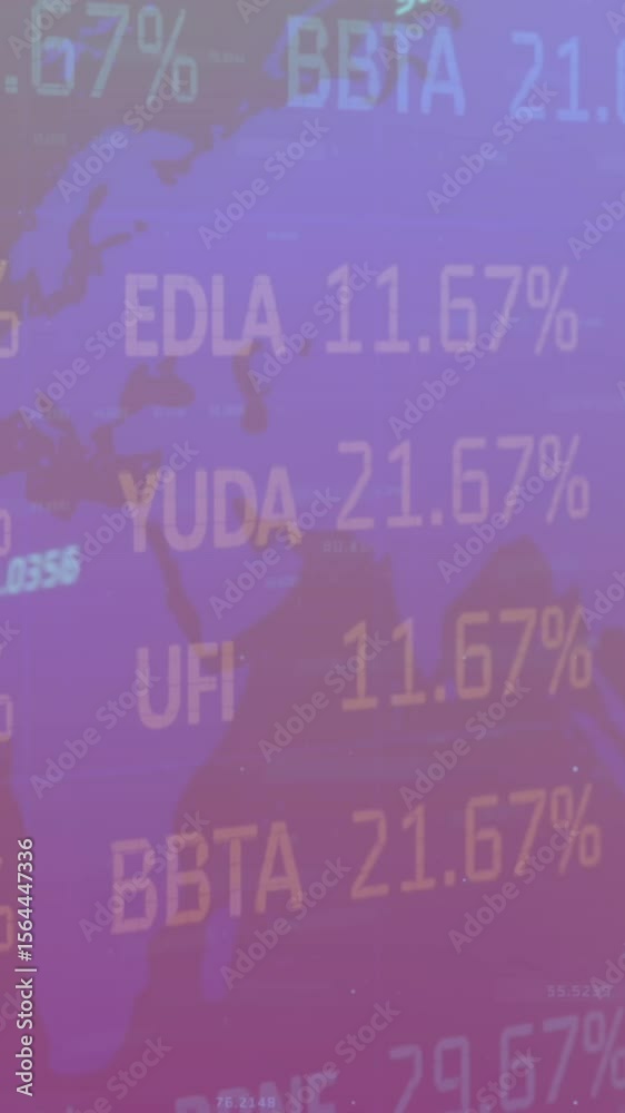 Wall mural animation of trading board over numbers on map against abstract background